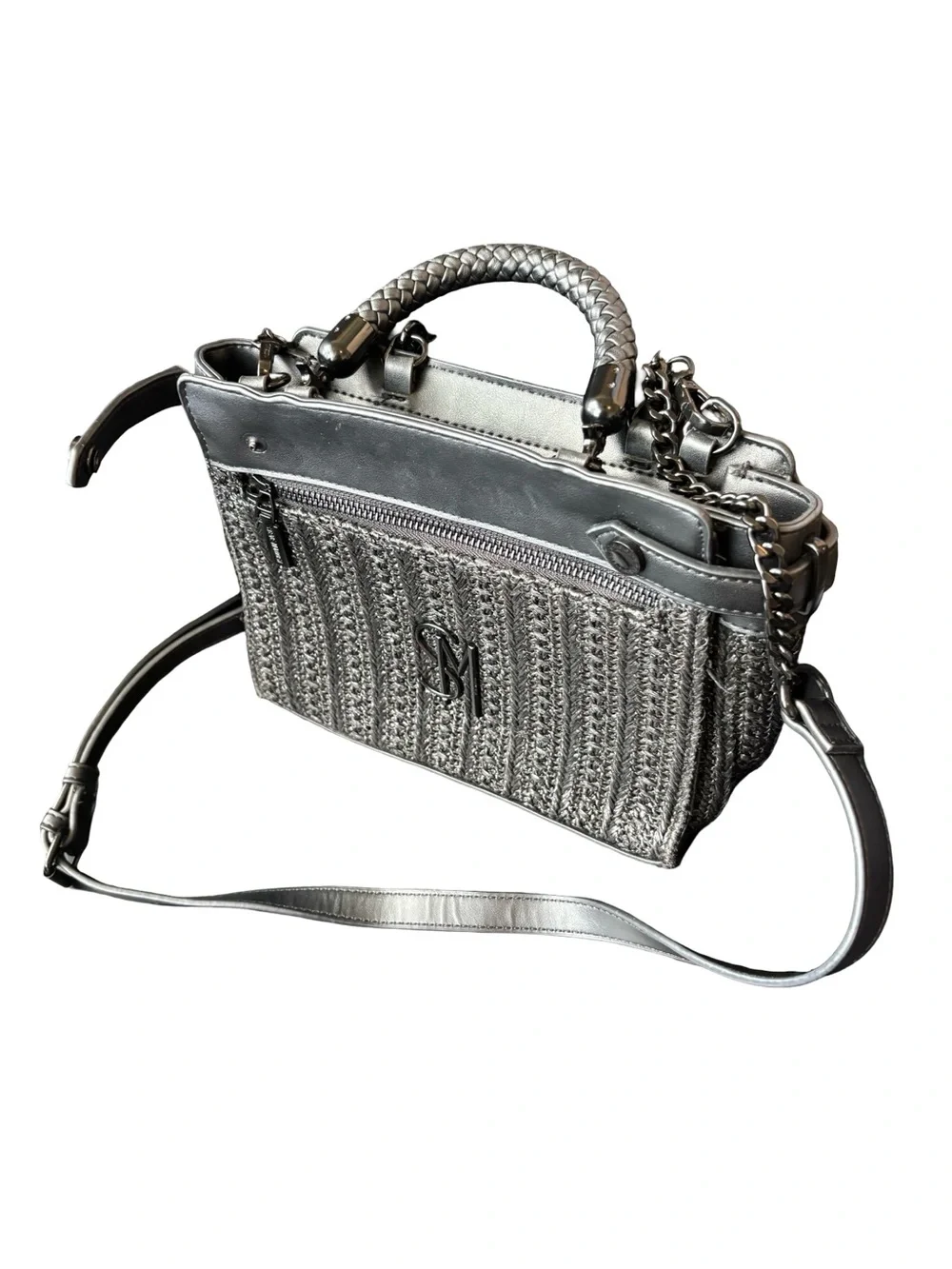 Steve Madden Metallic Knit Crossbody Bag - Silver